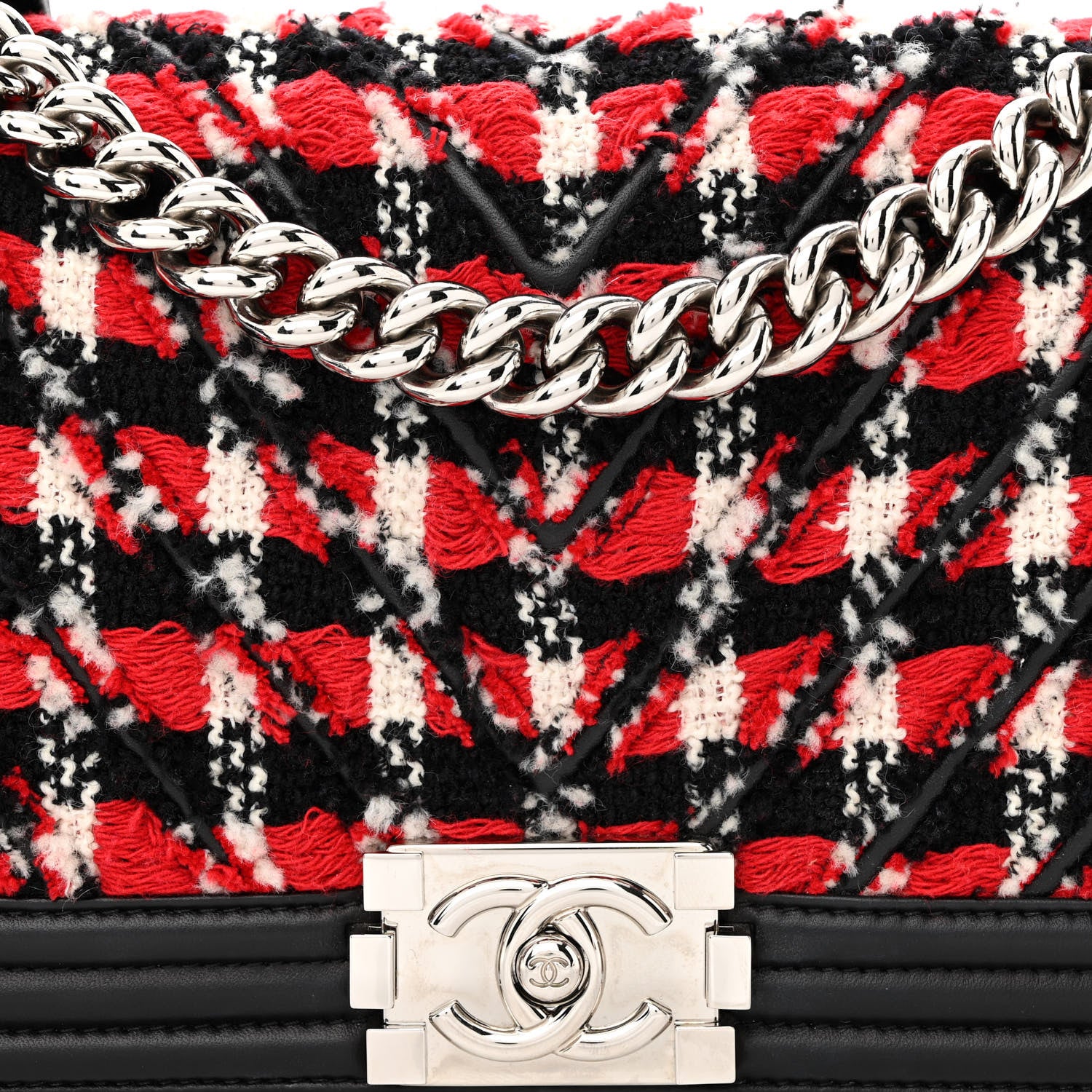 Chanel Lambskin Tweed Woven Medium Chevron Boy Flap Red White Black 8 of 11