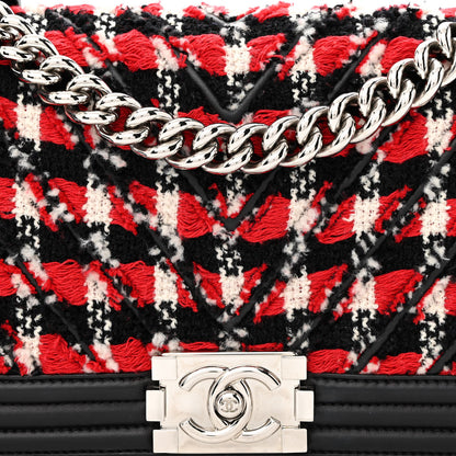 Chanel Lambskin Tweed Woven Medium Chevron Boy Flap Red White Black 8 of 11