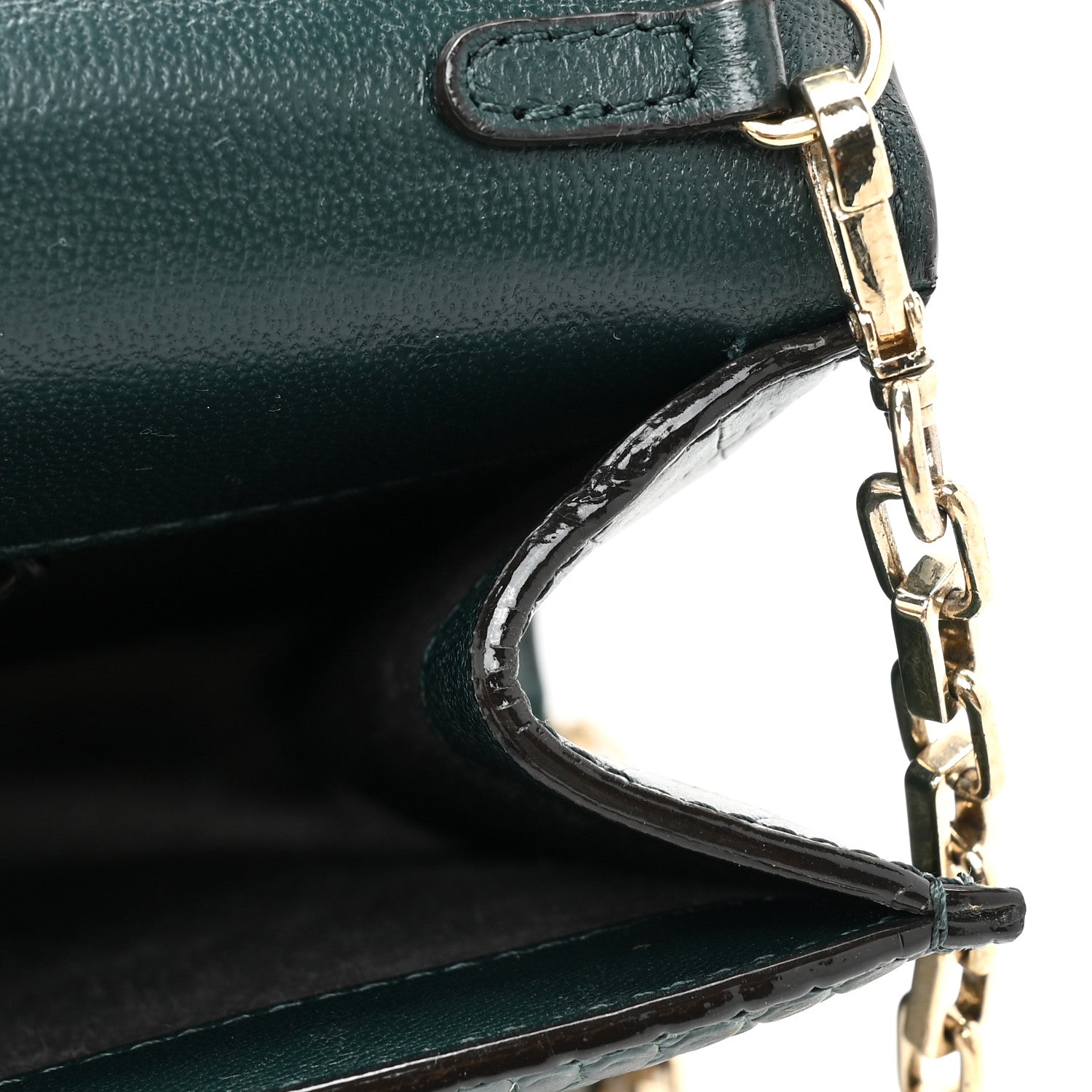 Jimmy Choo Calfskin Crocodile Embossed Varenne Chain Clutch Dark Green 11 of 19