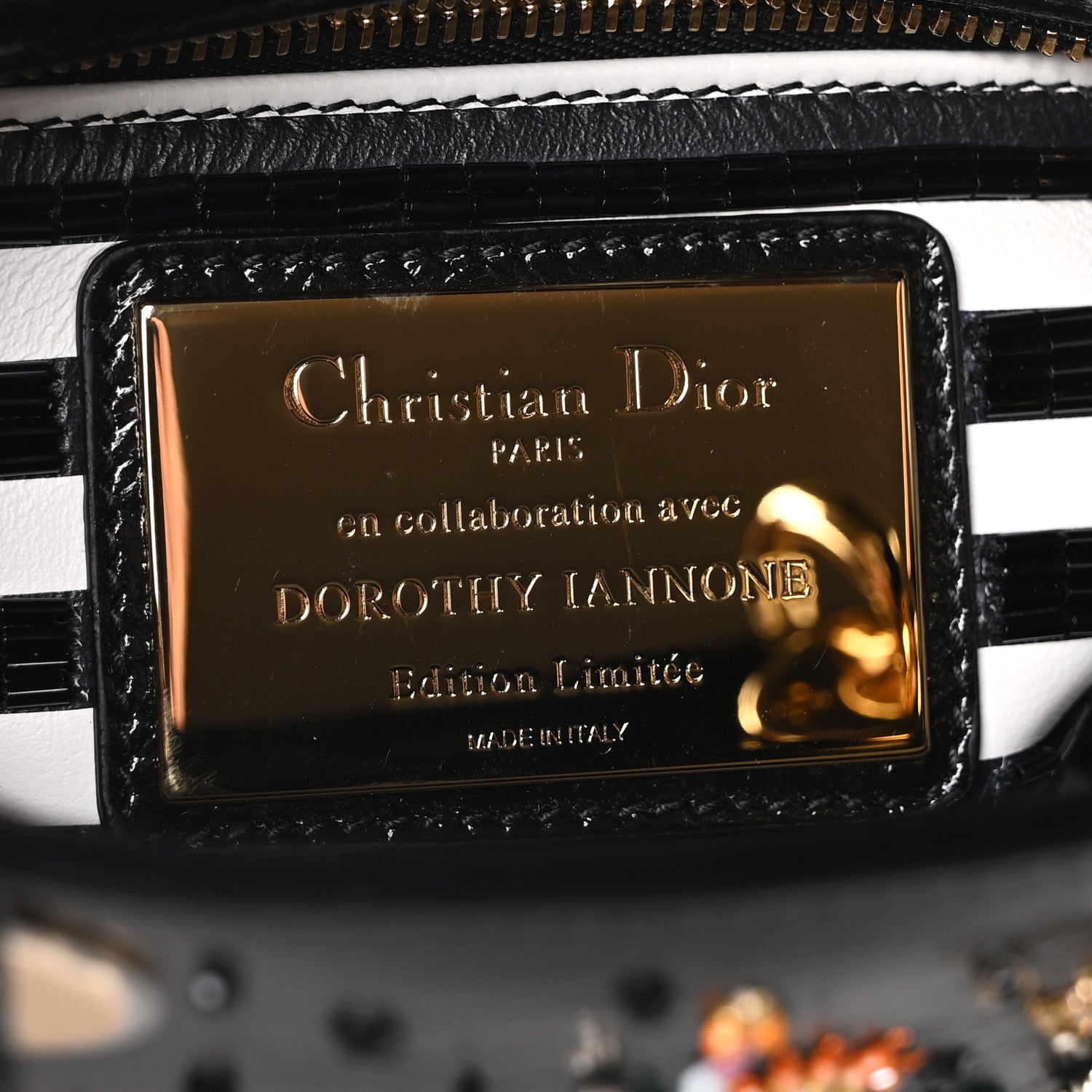 Christian Dior X DOROTHY IANNONE Crinkled Calfskin Crystal Beaded Mini Lady Dior Art Black Multicolor 6 of 9