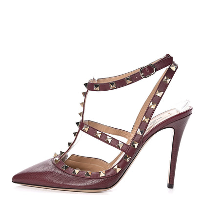 Valentino Garavani Pebbled Calfskin Rockstud Ankle Strap Pumps 39.5 Rubin 1 of 7