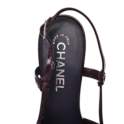 Chanel Patent Cap Toe Sling Back Pumps 38 Burgundy 6 of 9