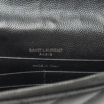 Saint Laurent Grain De Poudre Matelasse Chevron Monogram Envelope Chain Wallet Black 6 of 13