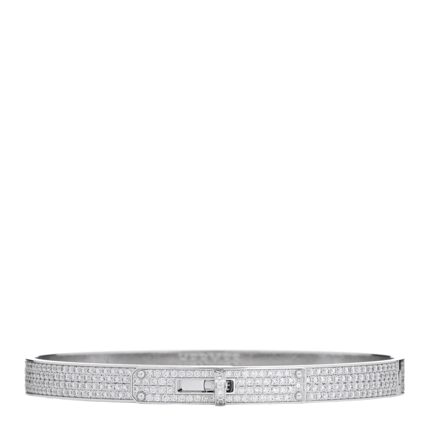 Hermes 18K White Gold Diamond PM Kelly Full Pave Bracelet SH 1 of 4