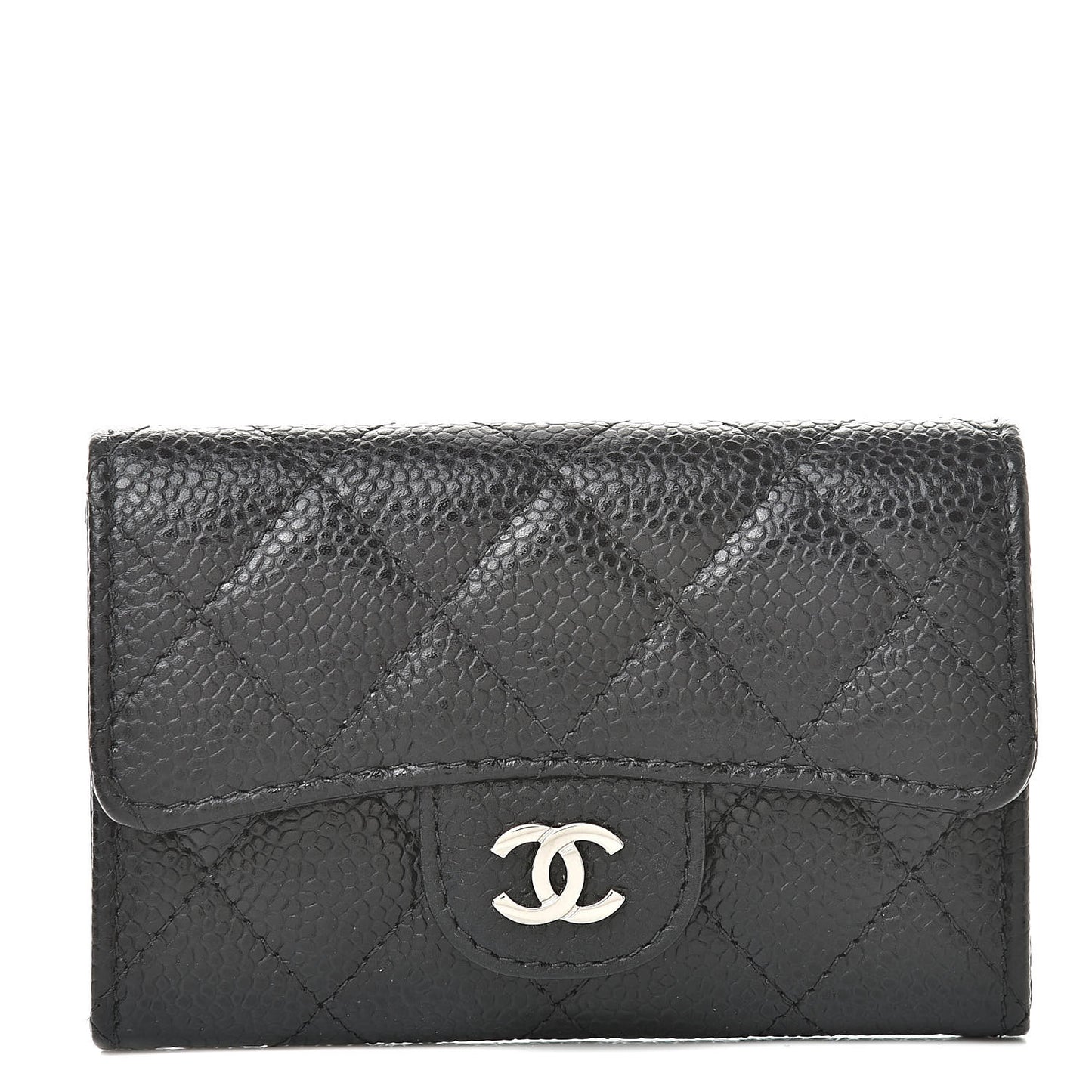 Caviar Quilted Flap Card Holder Black
