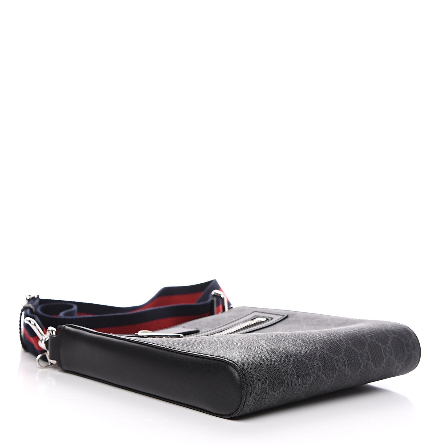 GG Supreme Monogram Web Small Flat Messenger Bag Black Grey