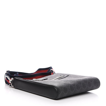 Gucci GG Supreme Monogram Web Small Flat Messenger Bag Black Grey 3 of 8