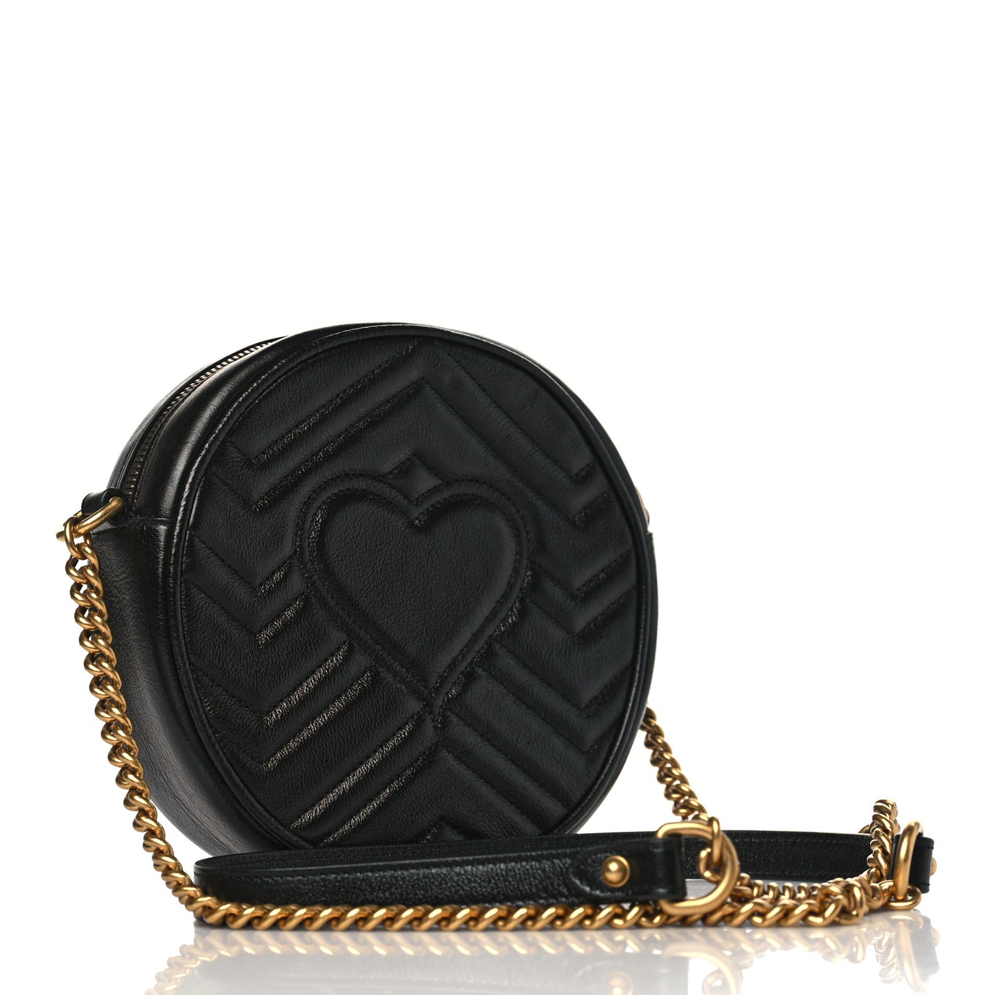Azalea Calfskin Matelasse Heart Mini GG Marmont Round Shoulder Bag Black
