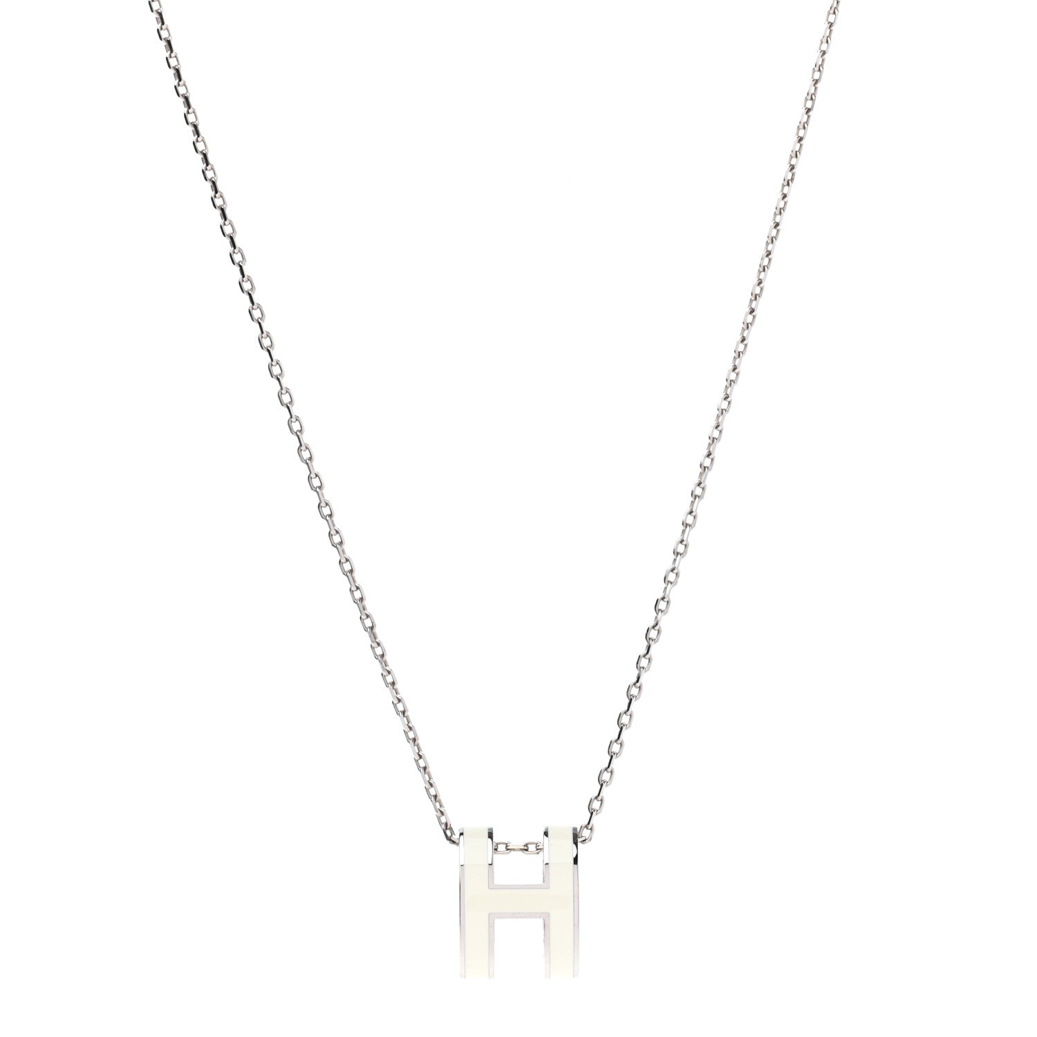 Hermes Lacquered Palladium Pop H Pendant Necklace White 1 of 7