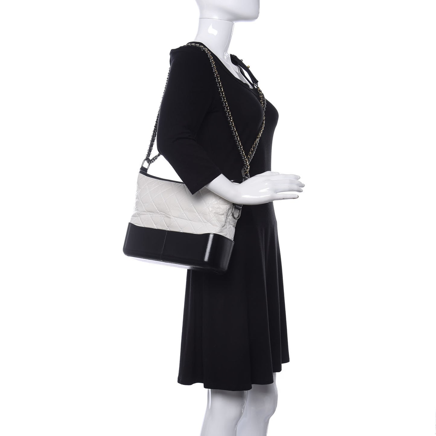 Aged Calfskin Quilted Medium Gabrielle Hobo Black White