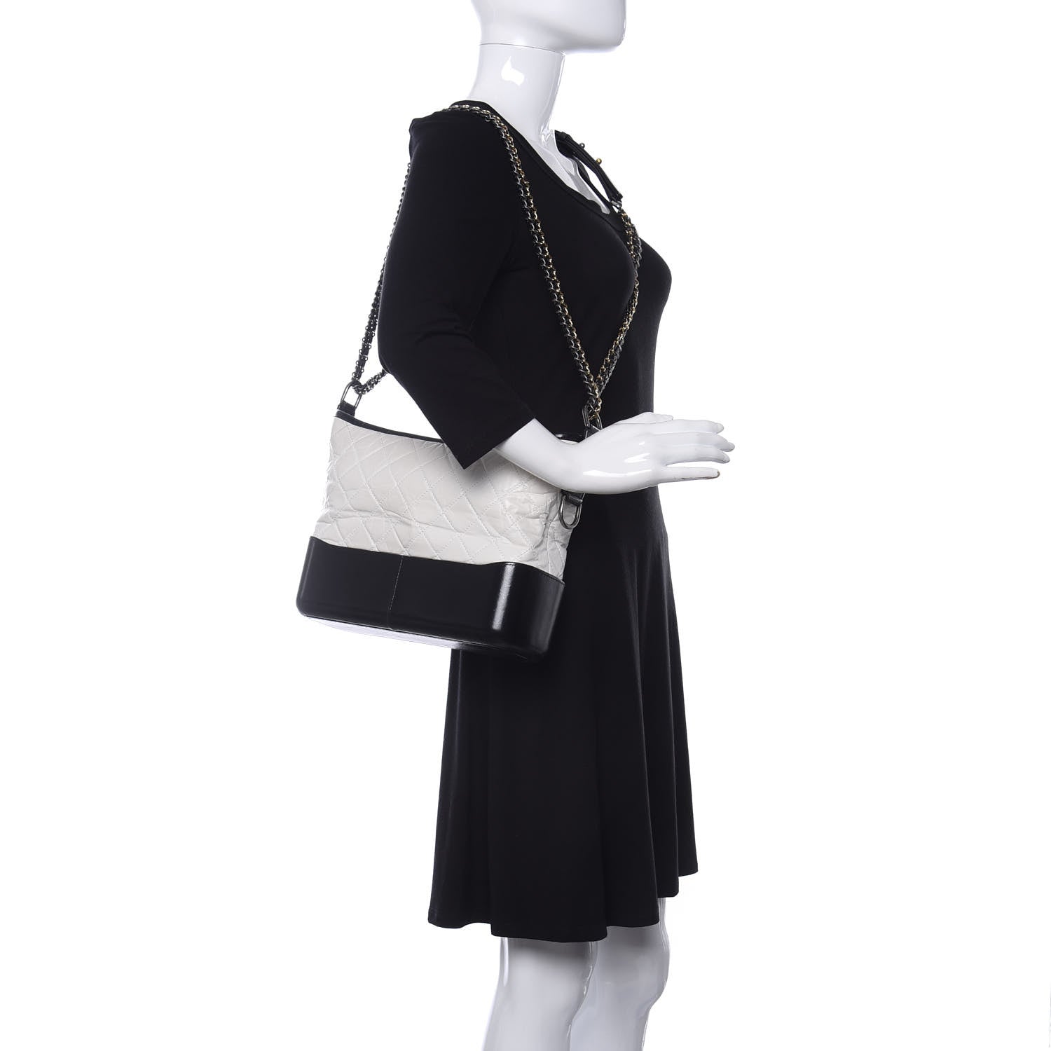 Chanel Aged Calfskin Quilted Medium Gabrielle Hobo Black White 2 of 10