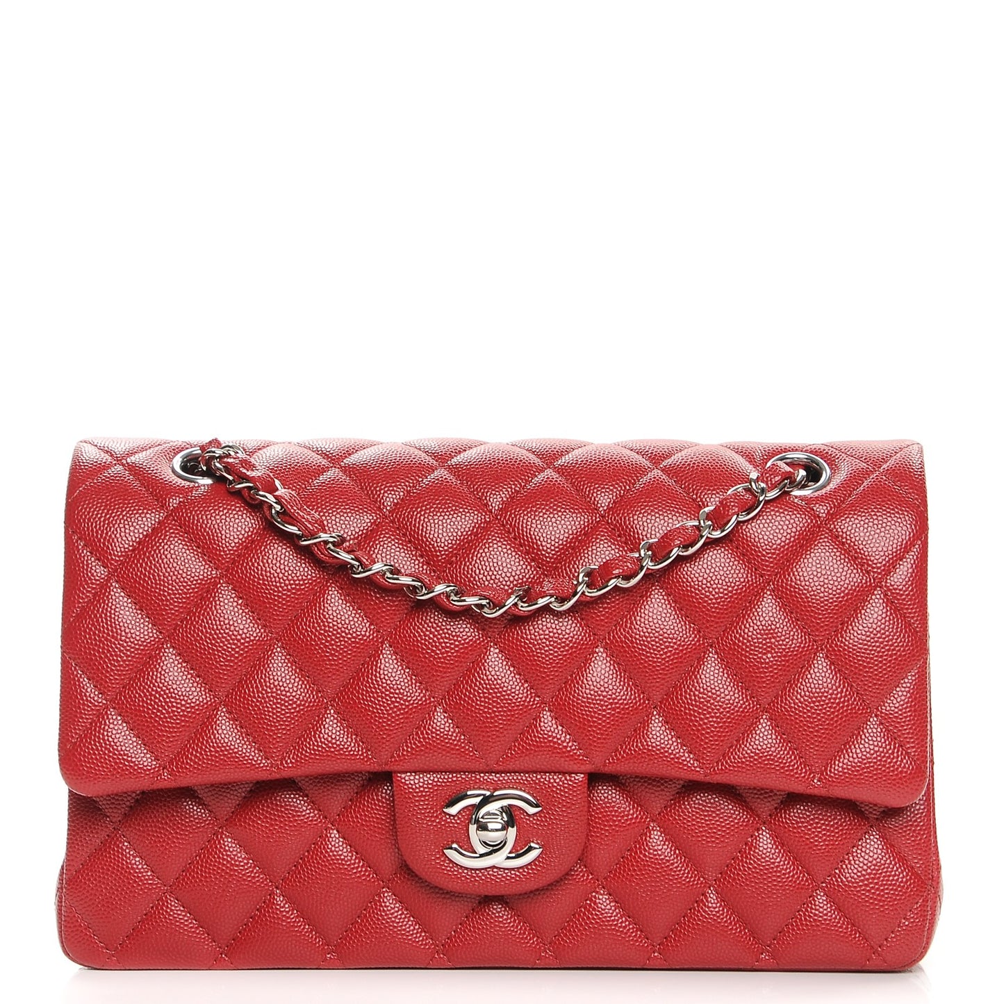 Caviar Quilted Medium Double Flap Red