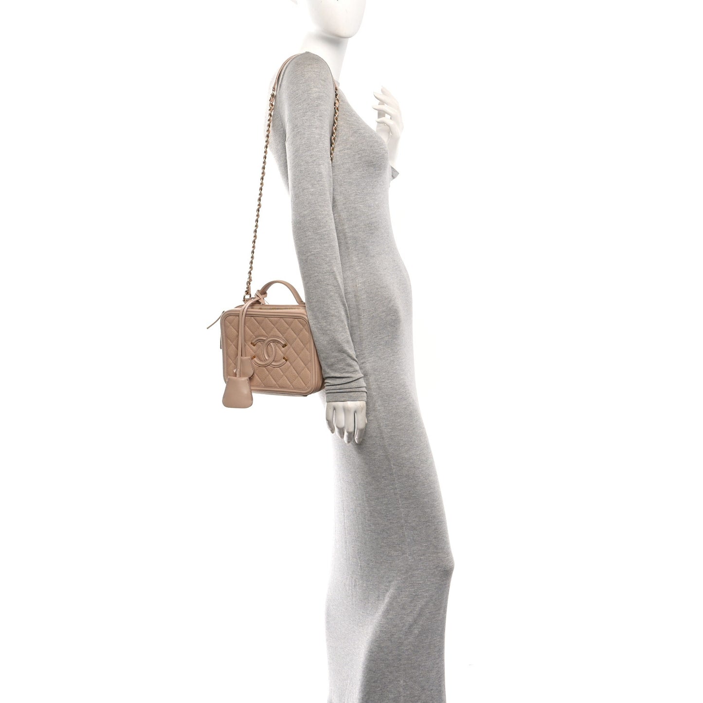 Caviar Quilted Medium CC Filigree Vanity Case Beige