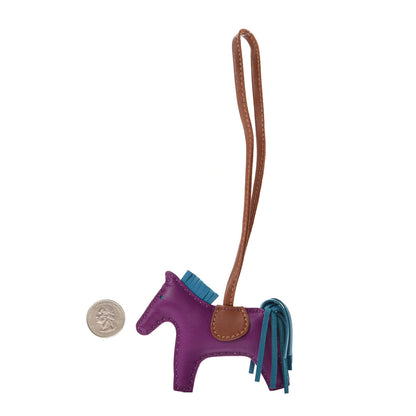 Hermes Milo Lambskin Grigri Rodeo Horse Bag Charm PM Anemone Bleu Izmir Fauve 2 of 3