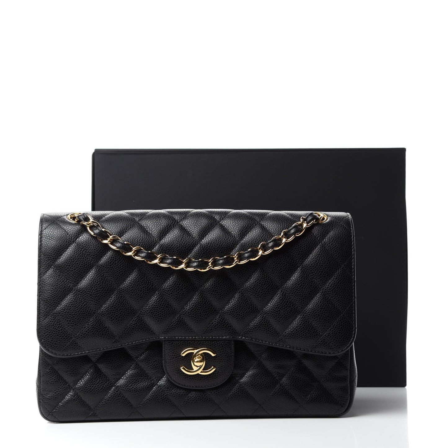 Caviar Quilted Jumbo Double Flap Black