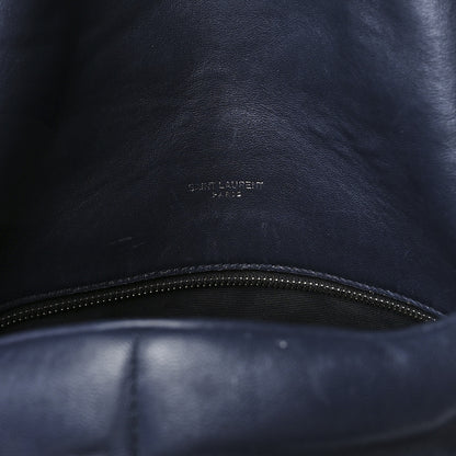 Saint Laurent Lambskin Quilted Medium Loulou Puffer Monogram Chain Satchel Navy 6 of 14