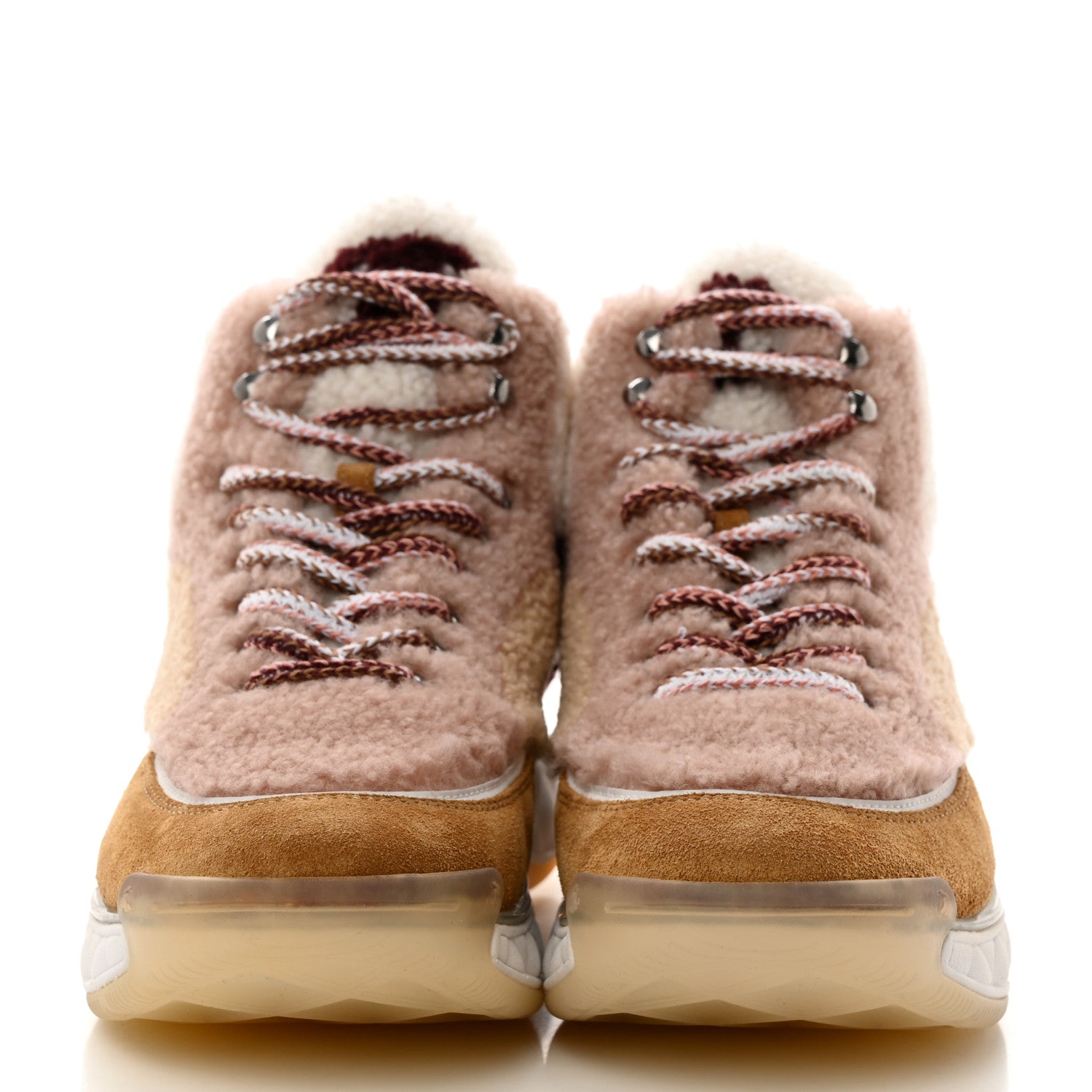 Chanel Shearling Suede CC High Top Sneakers 38.5 White Pink 2 of 9