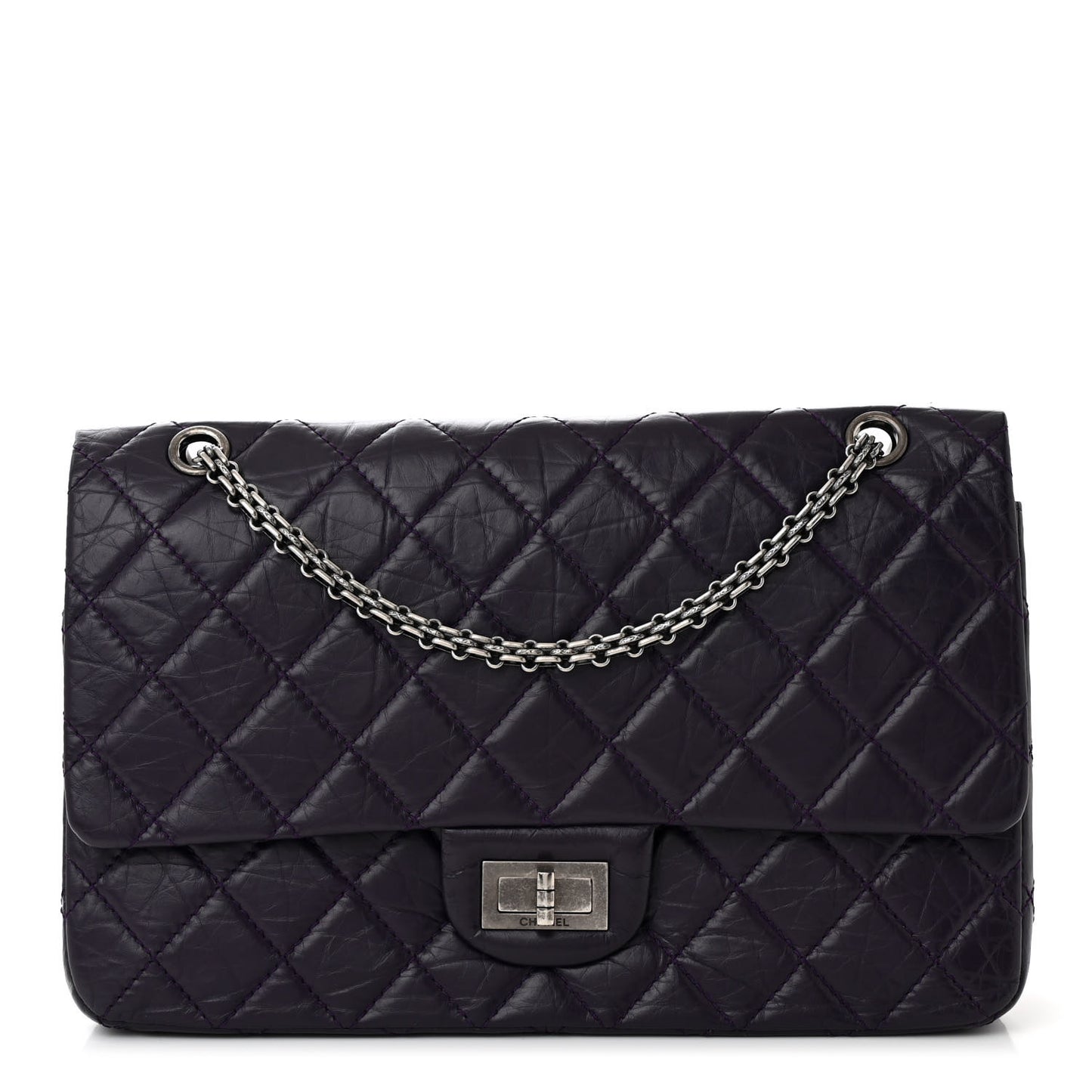 Aged Calfskin Quilted 2.55 Reissue 227 Flap Dark Purple