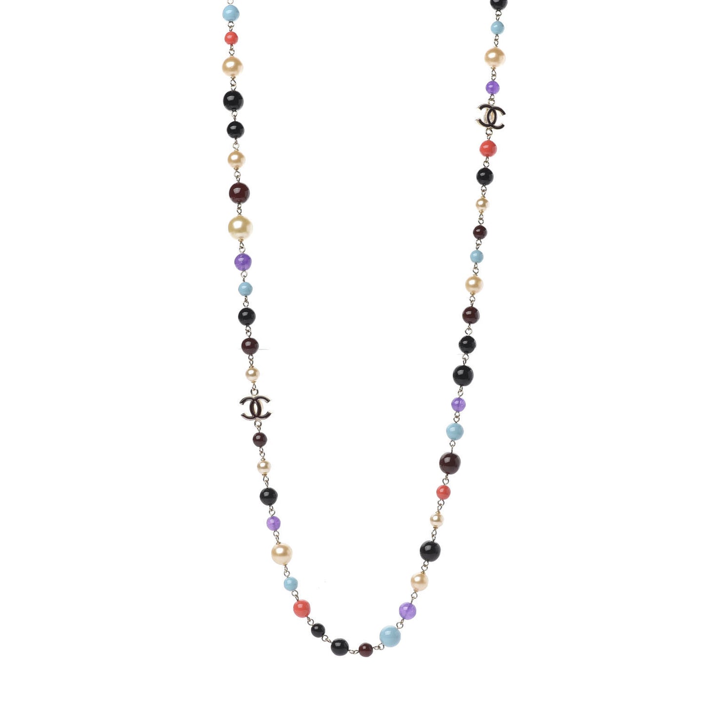 Pearl Beaded Enamel CC Long Necklace Gold Multicolor
