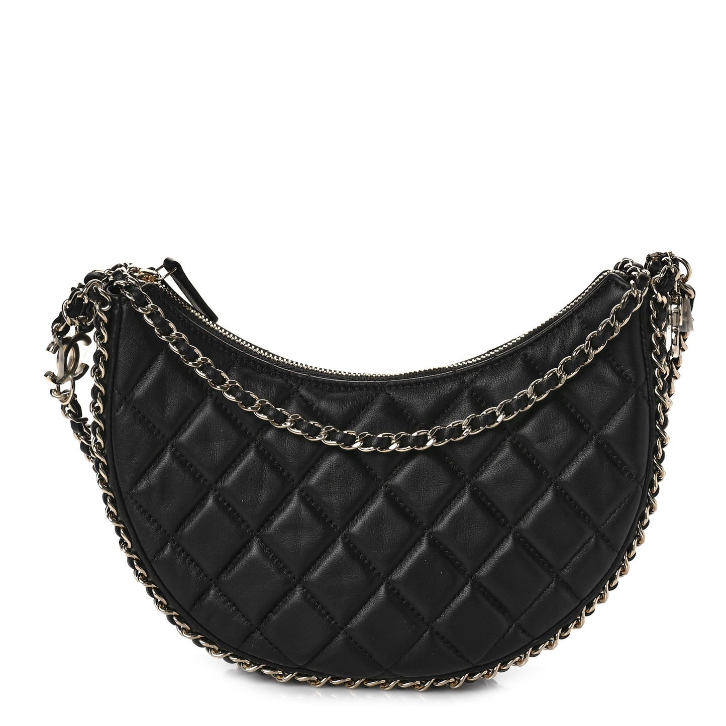 Lambskin Quilted Small Hobo Bag Black