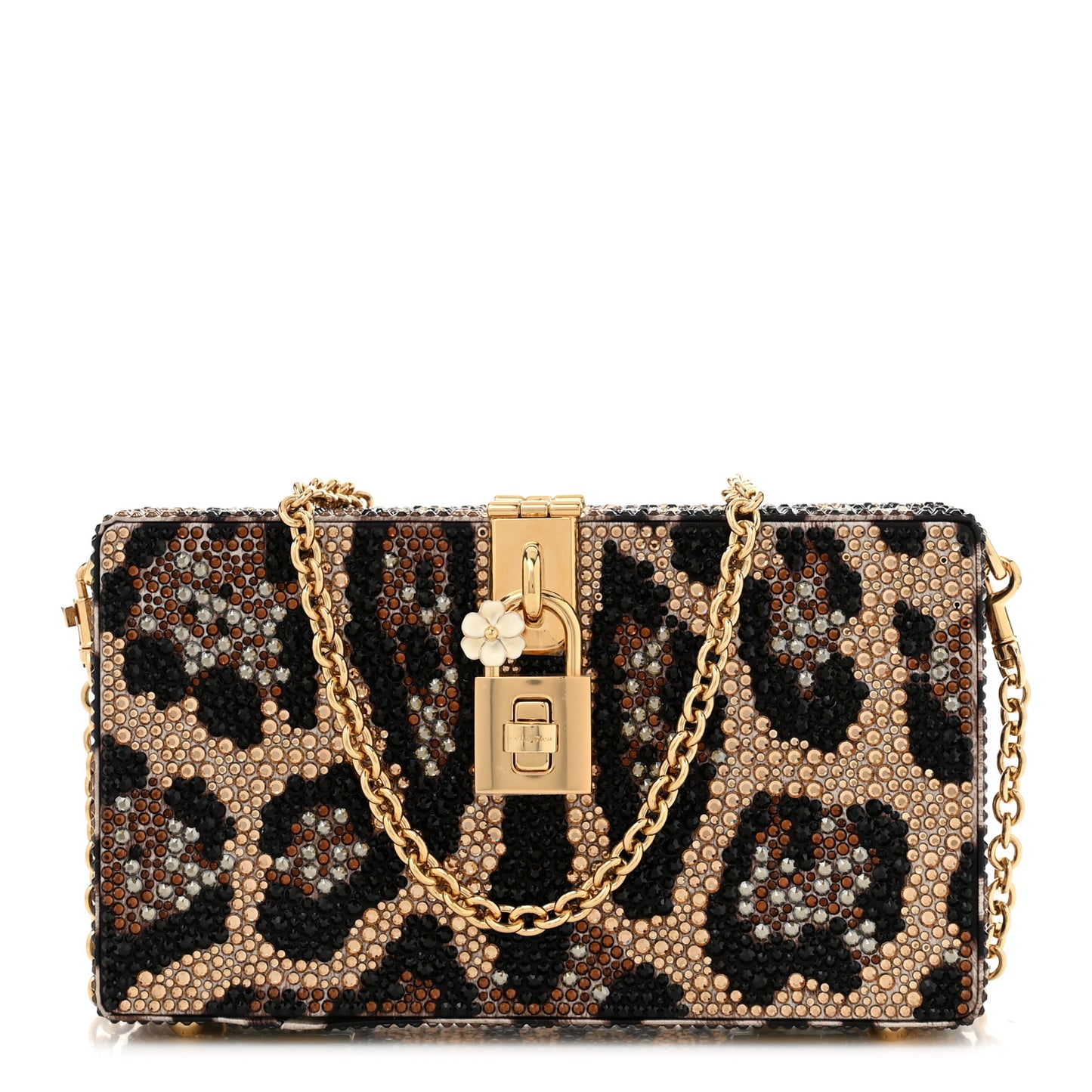 DOLCE GABBANA Satin Crystal Embellished Box Leopard