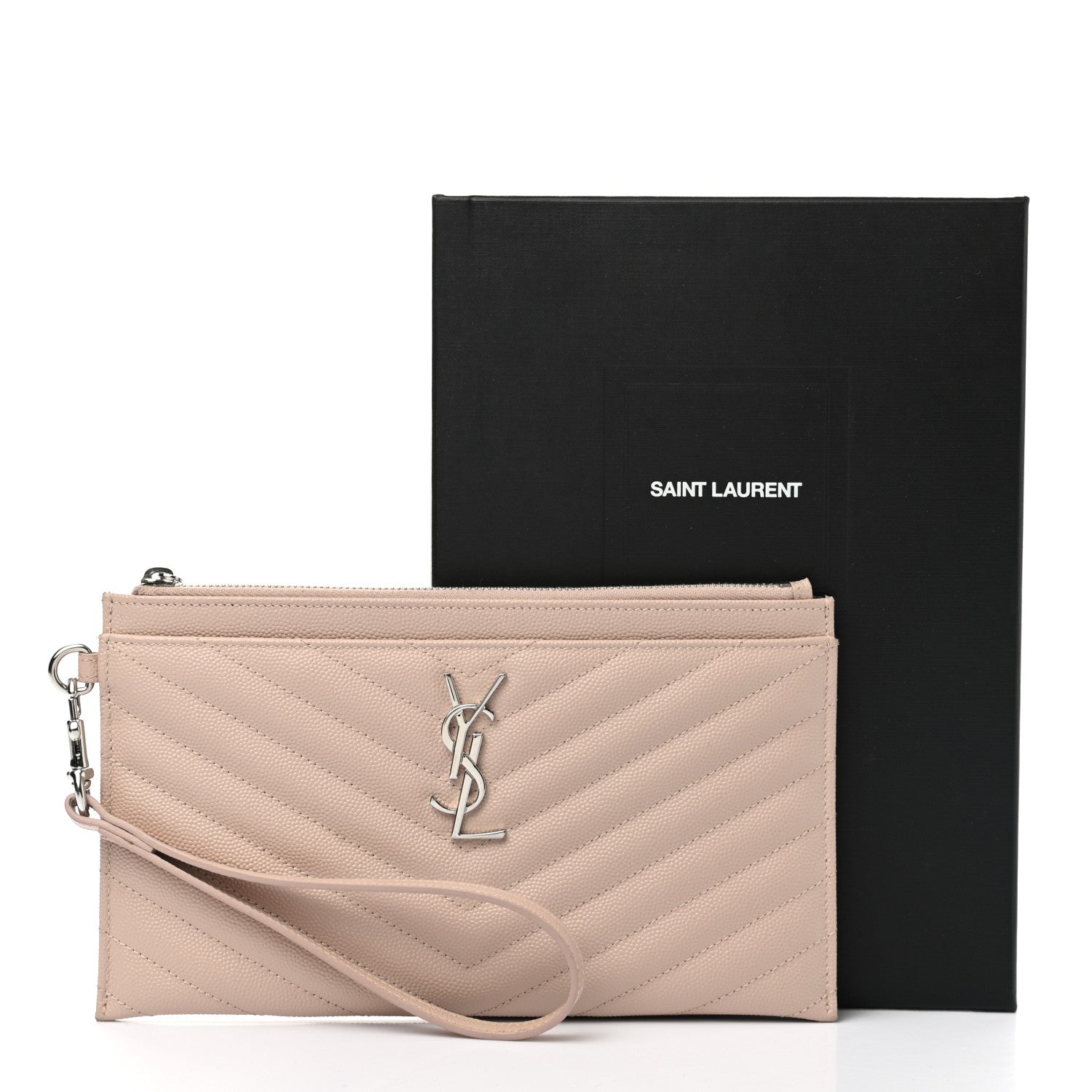 Saint Laurent Grain De Poudre Chevron Monogram Large Bill Pouch Pale Pink 8 of 8