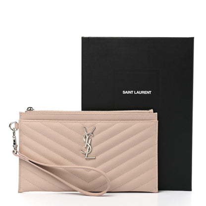 Saint Laurent Grain De Poudre Chevron Monogram Large Bill Pouch Pale Pink 8 of 8