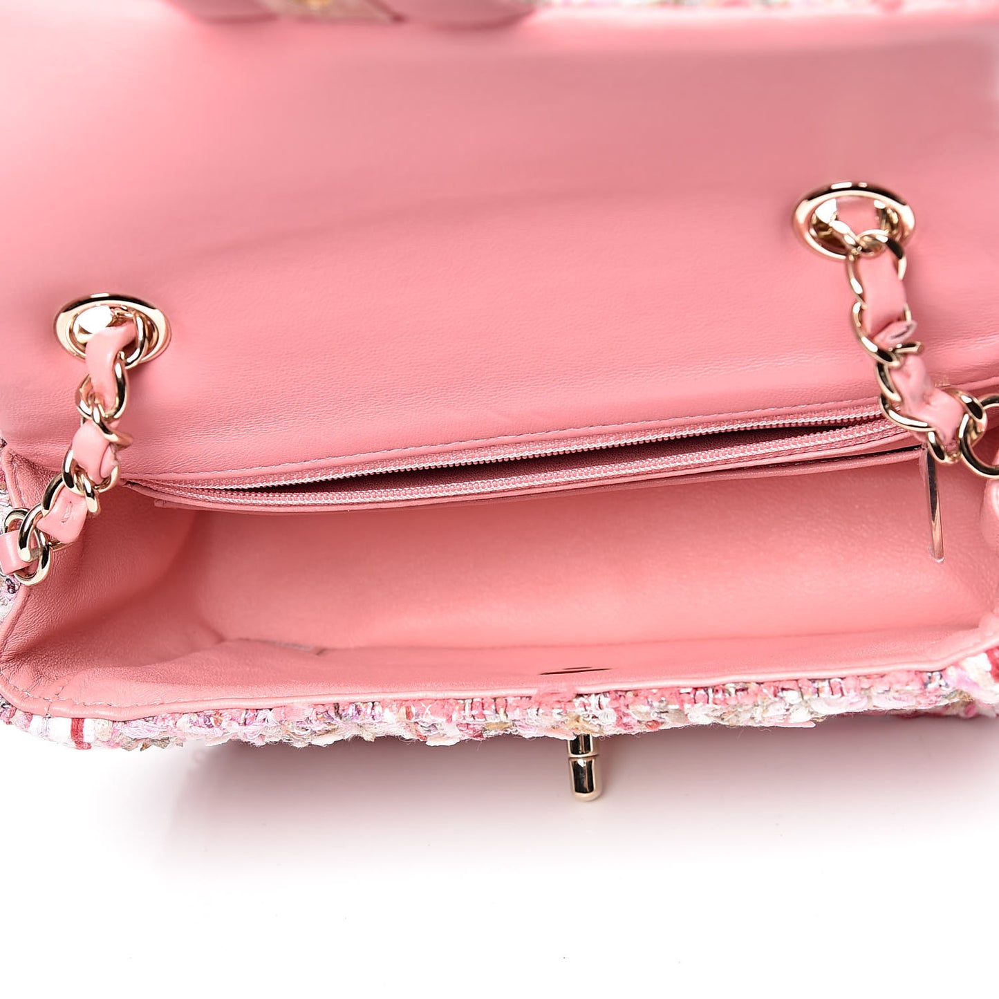 Tweed Braid Mini Flap White Pink
