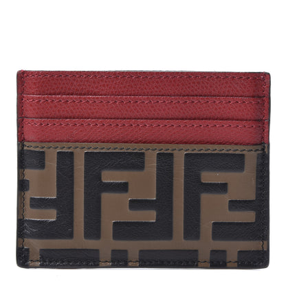 Fendi Vitello Cruise Bi-Color FF 1974 Embossed Card Holder Maya Black Fragola 1 of 8
