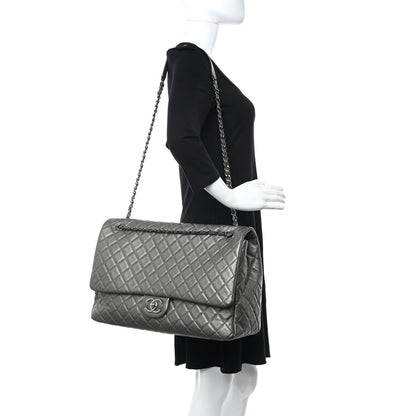 Chanel Metallic Calfskin Quilted XXL Travel Flap Bag Dark Silver 2 of 11