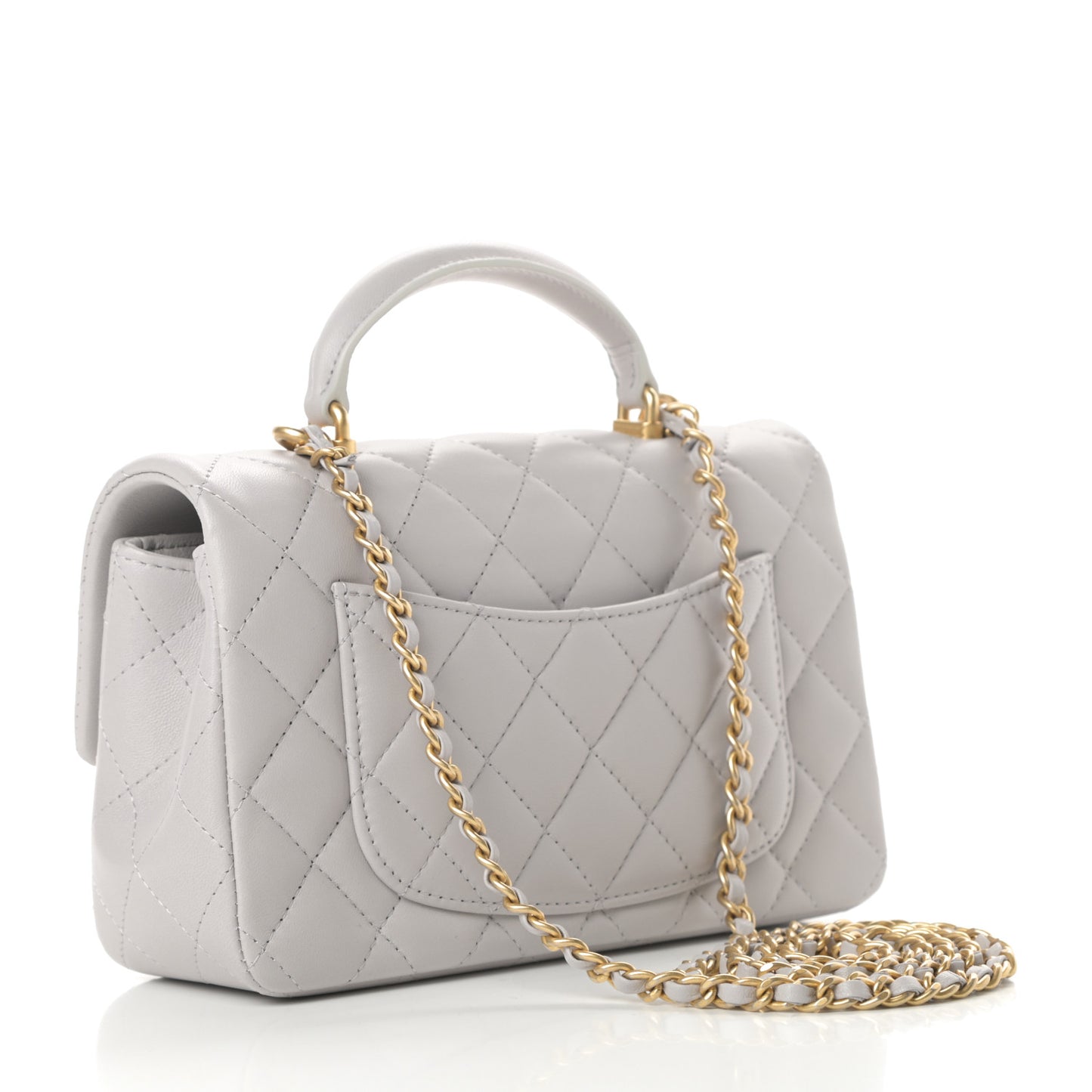Lambskin Quilted Mini Top Handle Rectangular Flap Grey