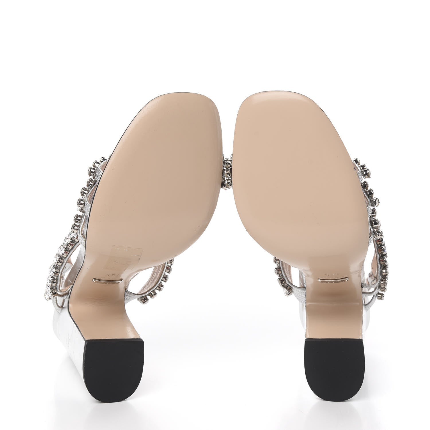 Gucci Nappa Silk Crystal Bertie High Heel Sandals 38.5 Argento 5 of 12