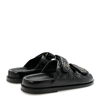 Chanel Lambskin Quilted Velcro Dad Chain CC Slide Sandals 36.5 Black 5 of 7