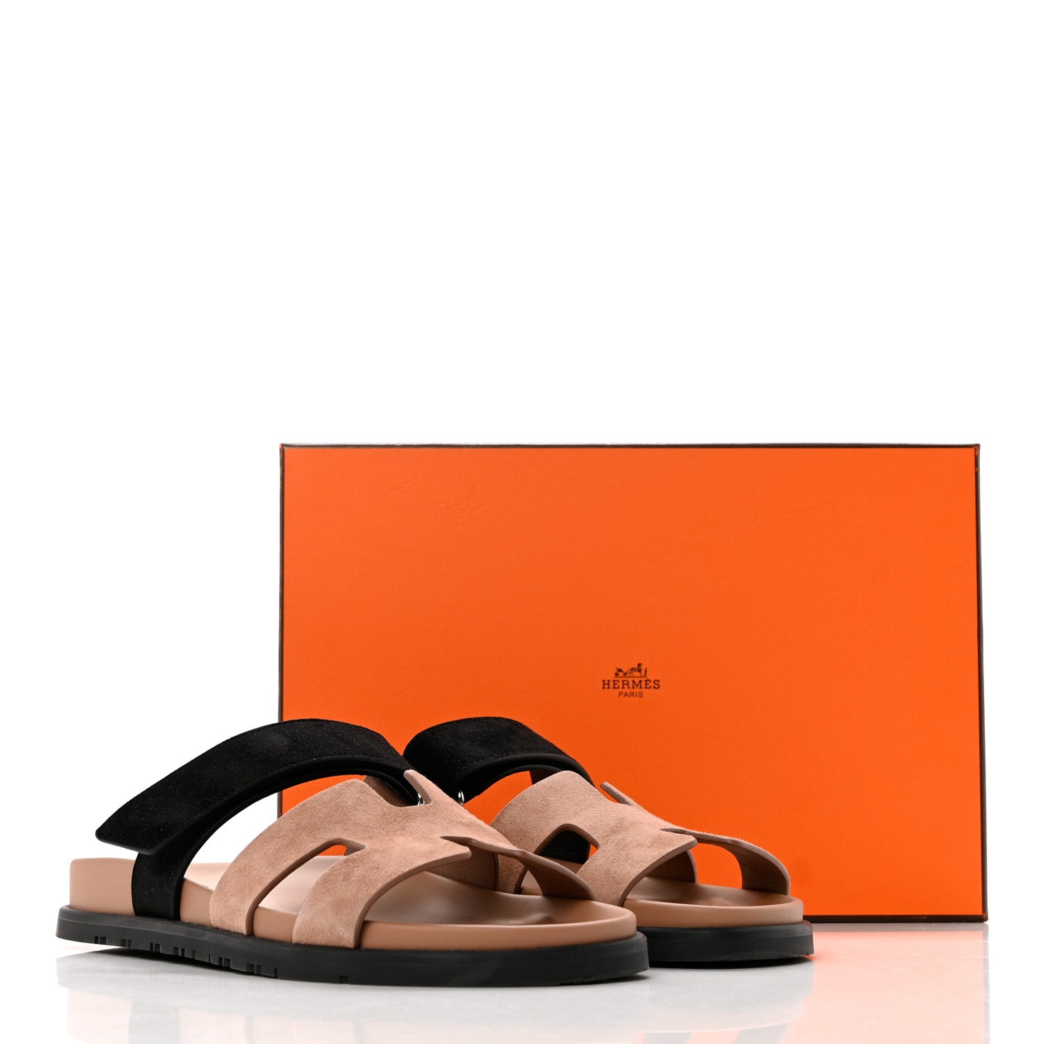 Hermes Suede Goatskin Womens Chypre Sandals 39 Rose Perle Black 9 of 9