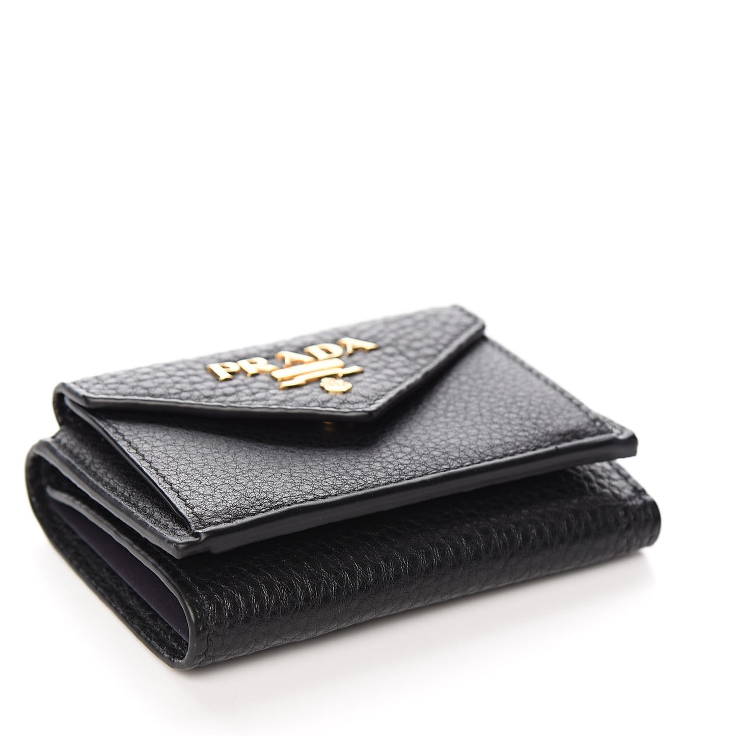Vitello Grain Small Tri-Fold Wallet Black