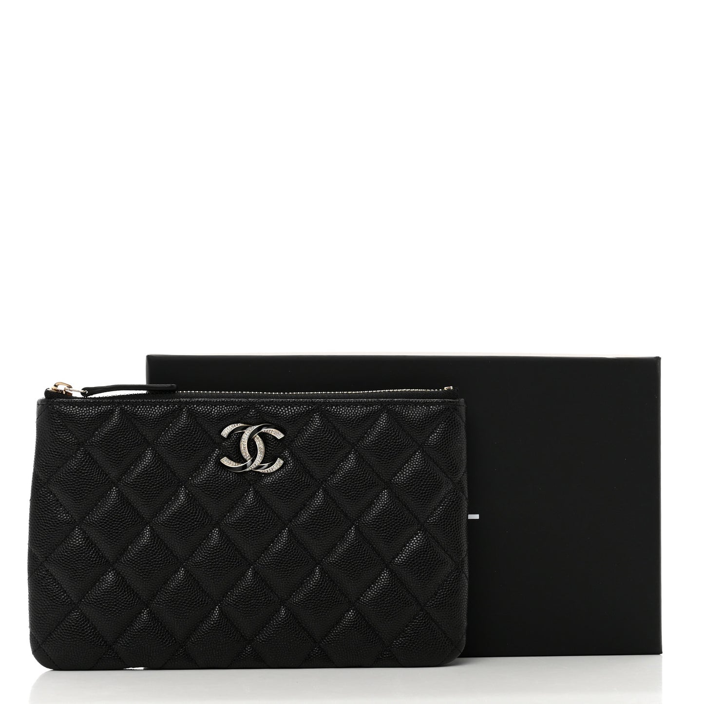 Caviar Quilted Crystal Enamel Cosmetic Case Black