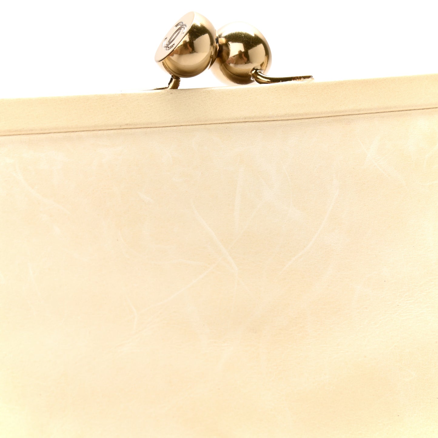 Glazed Calfskin Kisslock Frame Bag Beige
