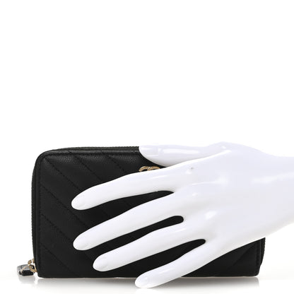 Chanel Caviar Chevron Quilted Medium Zip Around Wallet Black 2 of 13