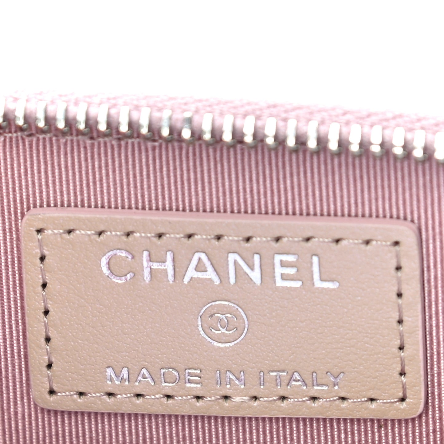 Iridescent Calfskin Quilted Zip Coin Purse Wallet Pink