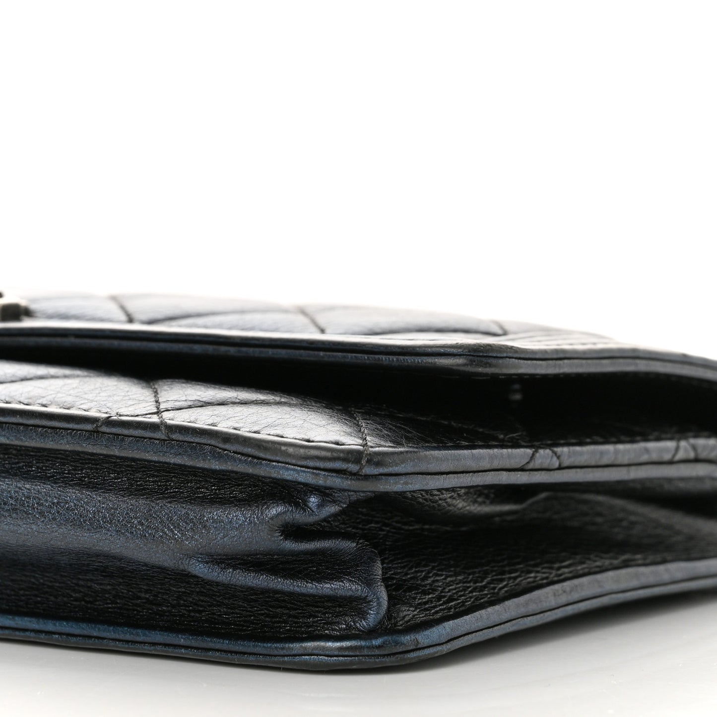 Metallic Calfskin Quilted Boy Wallet On Chain WOC Navy Blue