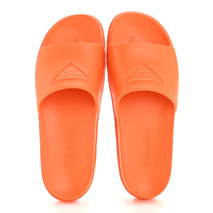 Prada EVA Rubber Triangle Logo Embossed Womens Lug Sole 20mm Slide Sandals 41 Papaya 2 of 10