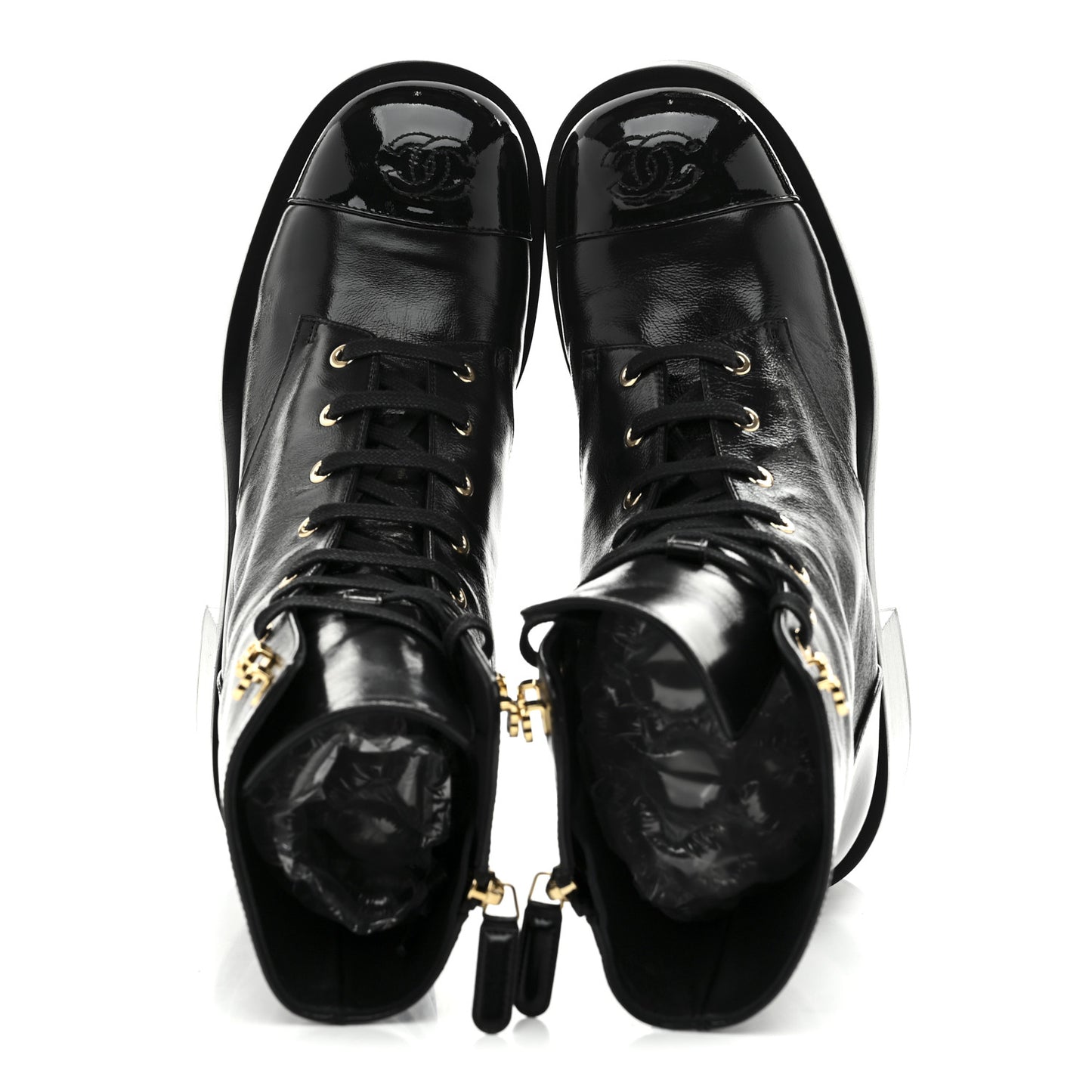 Shiny Calfskin Patent Cap Toe Lace Up Combat Boots 39 Black