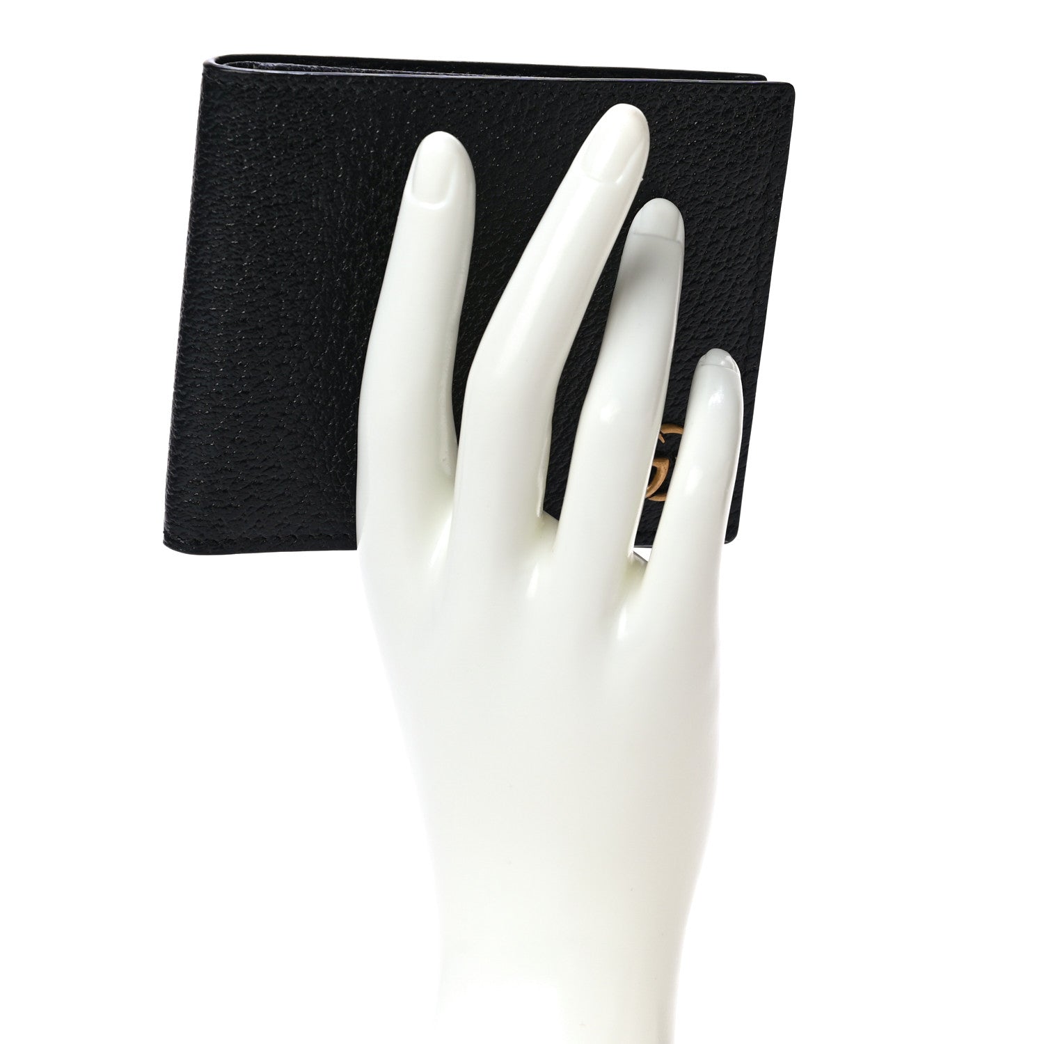 Gucci Calfskin Boar Effect GG Marmont Bi-Fold Wallet Black 2 of 9