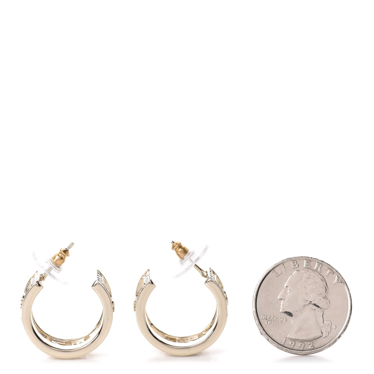 Chanel Metal Crystal Bow-tiful CC Hoop Earrings Gold 2 of 4