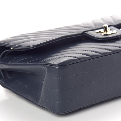 Chanel Lambskin Chevron Quilted Medium Double Flap Navy Blue 9 of 10