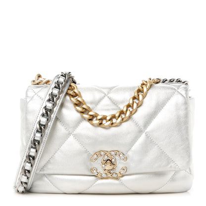 Chanel Metallic Lambskin Quilted Medium Chanel 19 Flap Silver 1 of 11