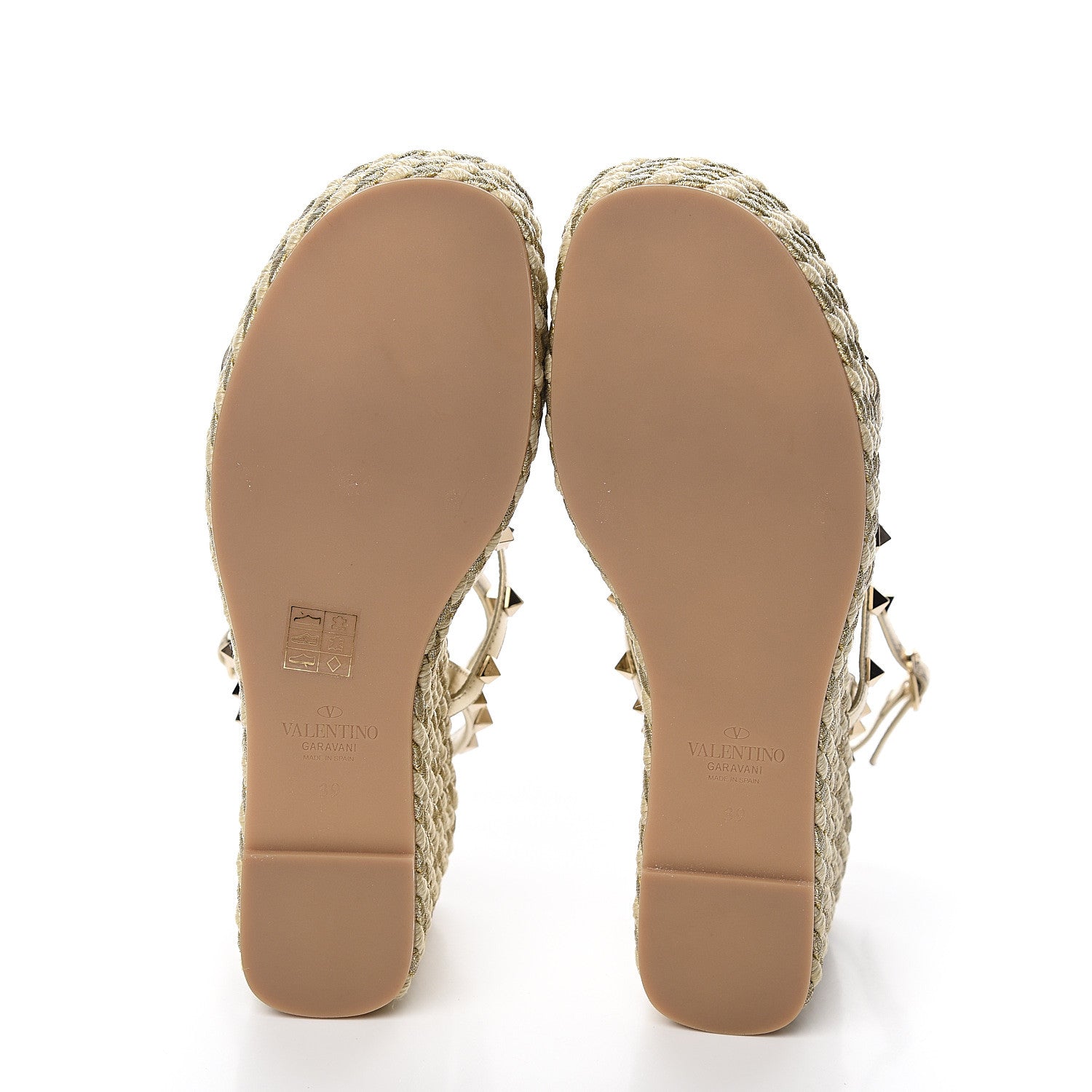 Valentino Garavani Metallic Nappa Rockstud Ankle Strap Torchon Espadrille Caged 25/95mm Wedge Sandals 39 Platino 5 of 8