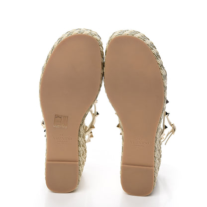 Valentino Garavani Metallic Nappa Rockstud Ankle Strap Torchon Espadrille Caged 25/95mm Wedge Sandals 39 Platino 5 of 8