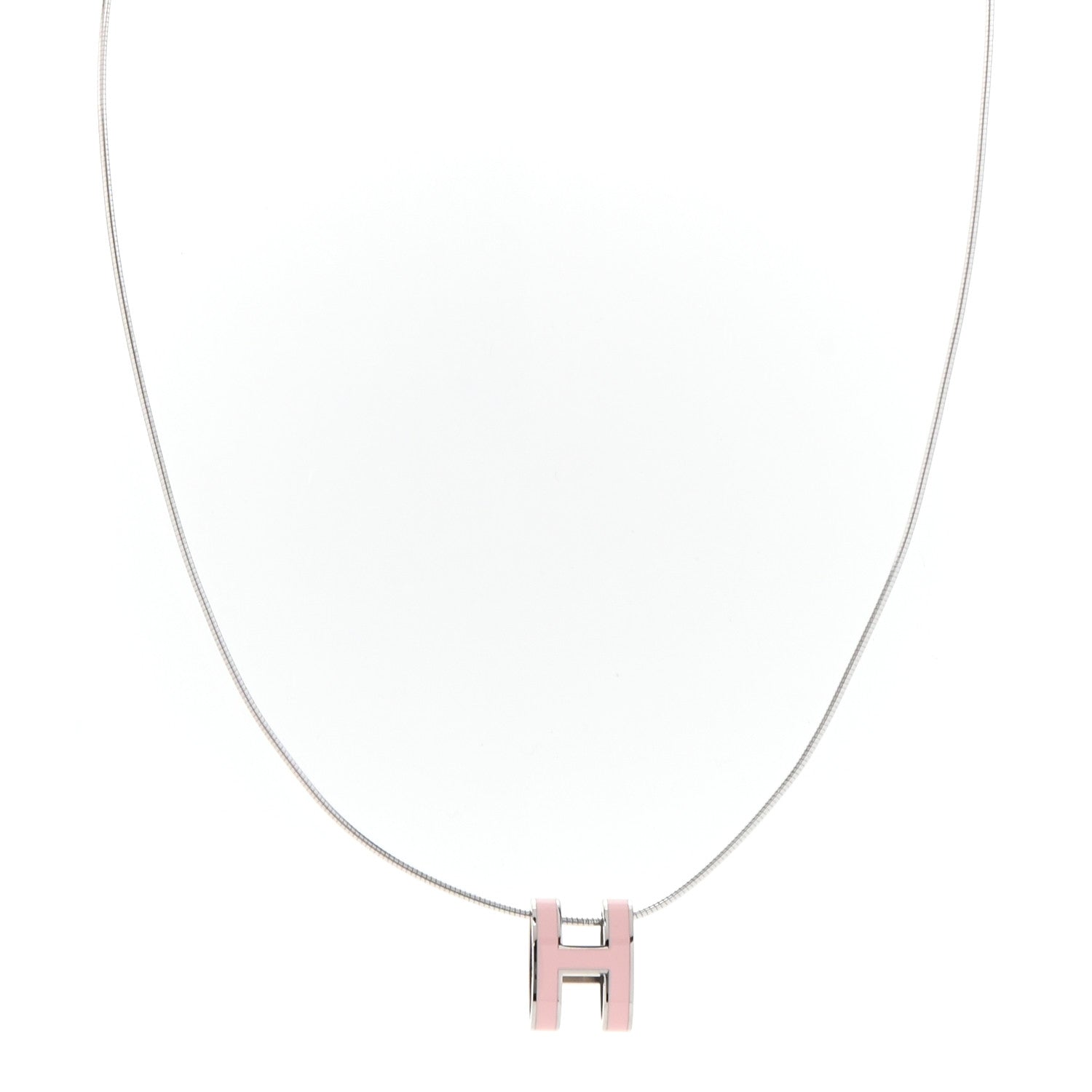 Hermes Lacquered Palladium Pop H Pendant Necklace Rose Dragee 1 of 5