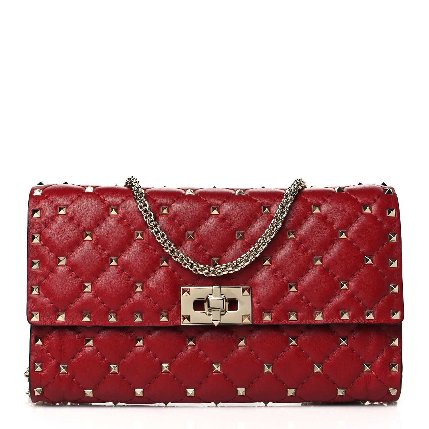 Valentino Garavani Nappa Rockstud Spike Wallet on Chain Rubino 1 of 9